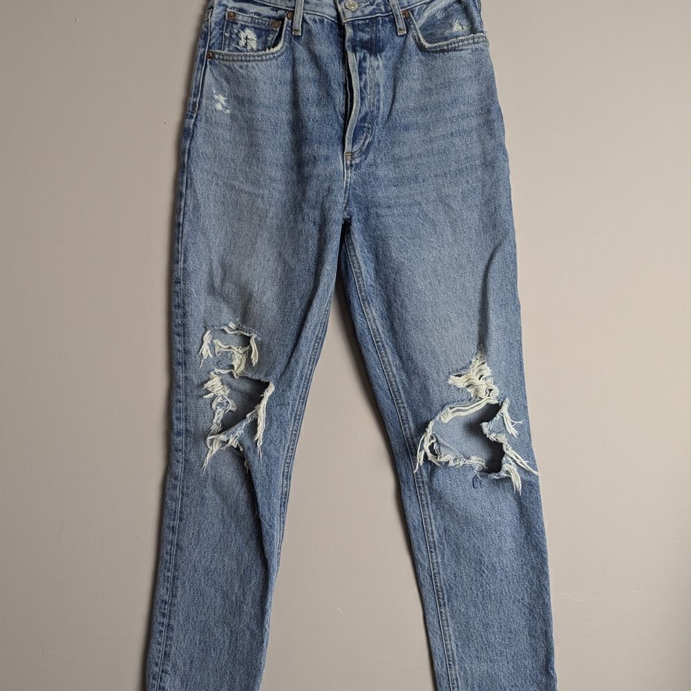 AGOLDE Women's Skinny Fit Jeans, Ripped Knees, Medium Wash, Size 24